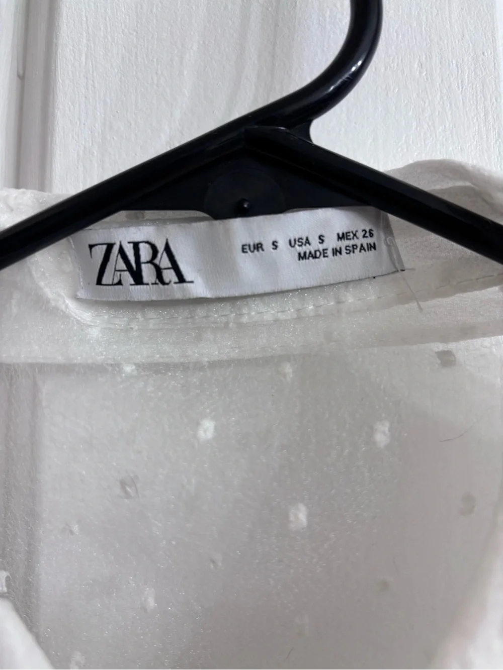 Zara White Sheer Swiss Dot Blouse with Puff Sleeves